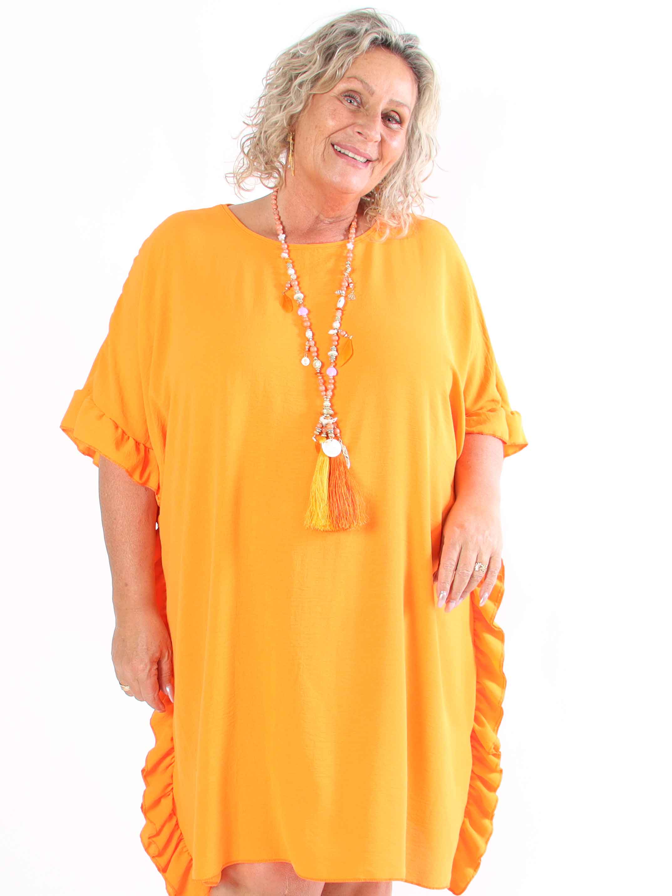 Cille - Plus size tunika med flæsekanter i siderne